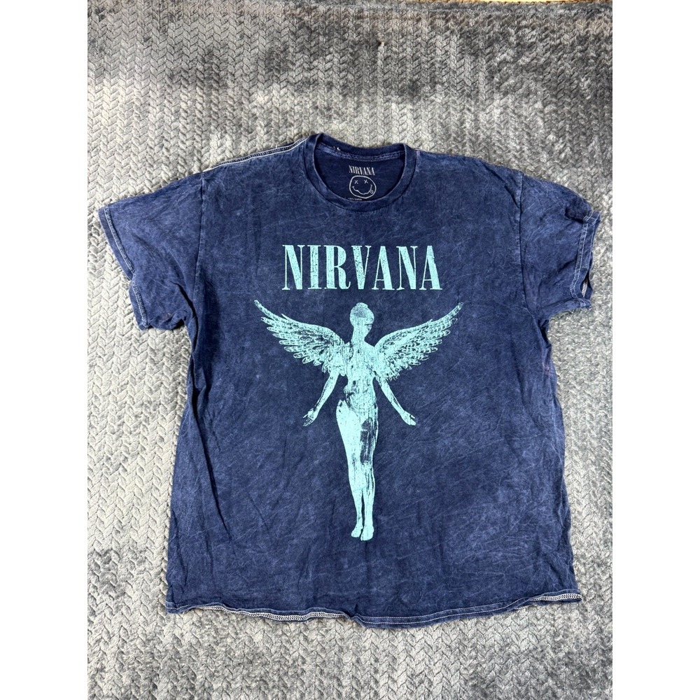 Nirvana T Shirt Womens XL Blue Cotton Short Sleeve In Utero Graphic Crewneck
